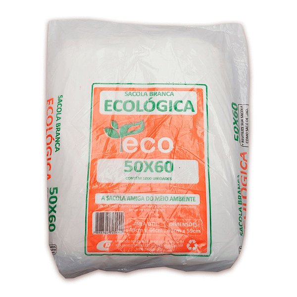 Sacola Plástica 50x60cm Ecológica Branca com 1000 Sacolas Centralplast Eco