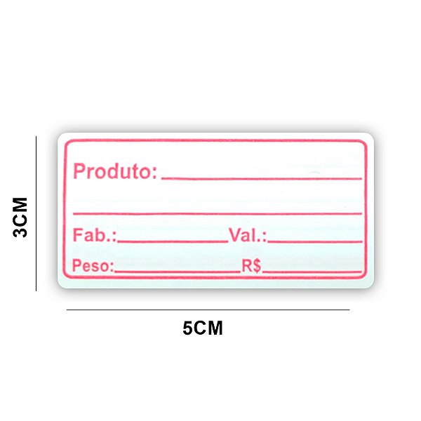 Etiqueta Adesiva 3x5cm com Tarja Vermelha e Validade / Fabricação