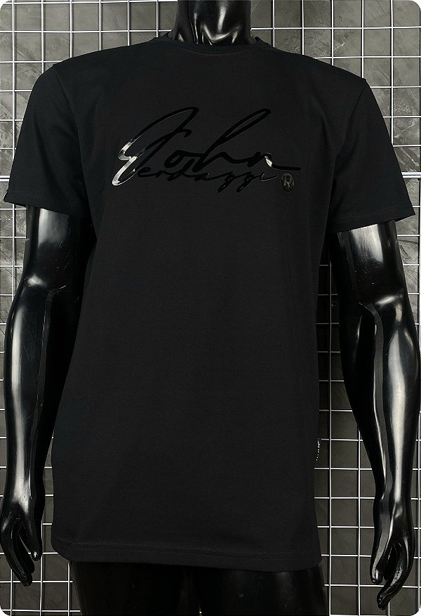 Camiseta masculina premium preta assinatura em vinil preto