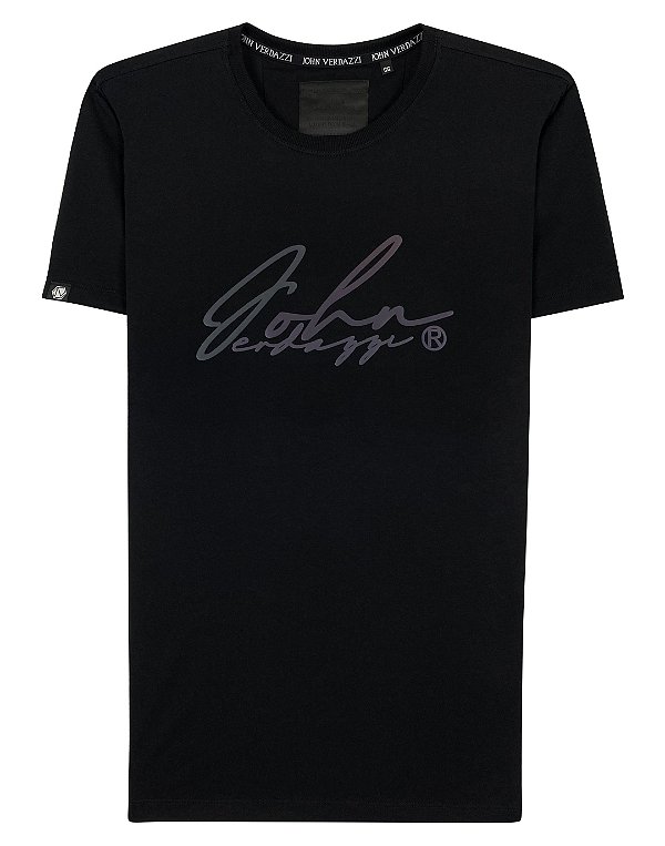 Camiseta masculina premium preta assinatura refletivo camaleão