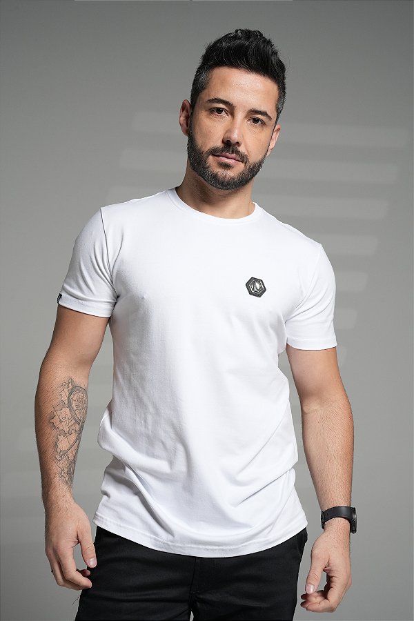 Camiseta slim premium white - placa frontal prata