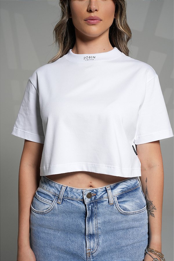 Cropped oversized white - micrologo na gola