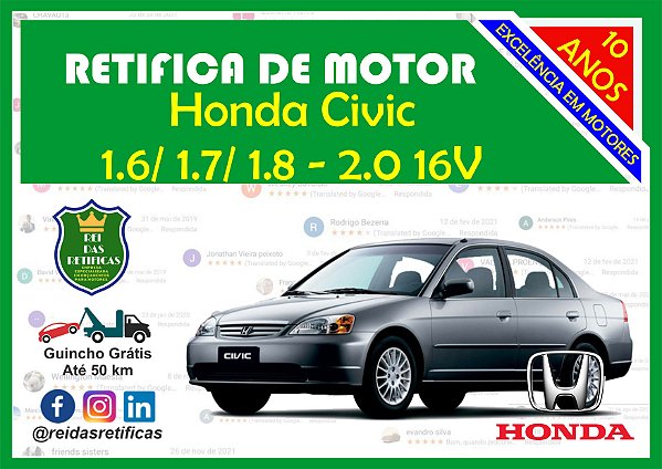 Retifica de Motores - Honda Civic - 1.6/1.7/1.8 - 2.0 16V