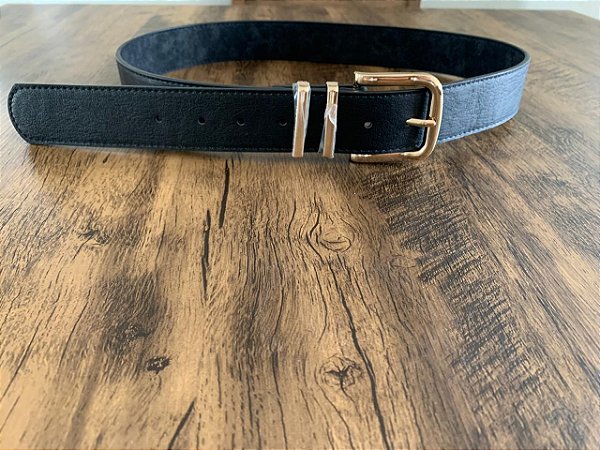 Cinto Preto Fivela Dourada