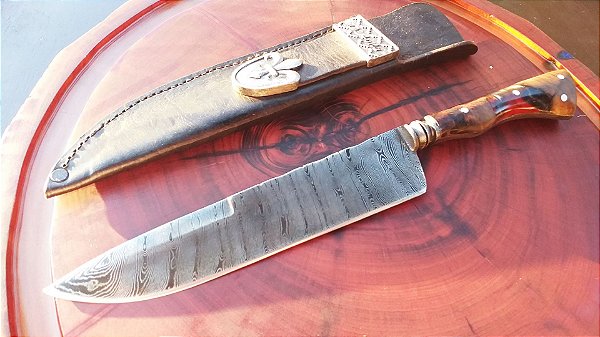 Faca gaúcha full tang 8” Forjada em aço damasco