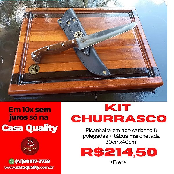 Kit Churrasco (Faca Picanheira Carbono + Tabua Marchetada)