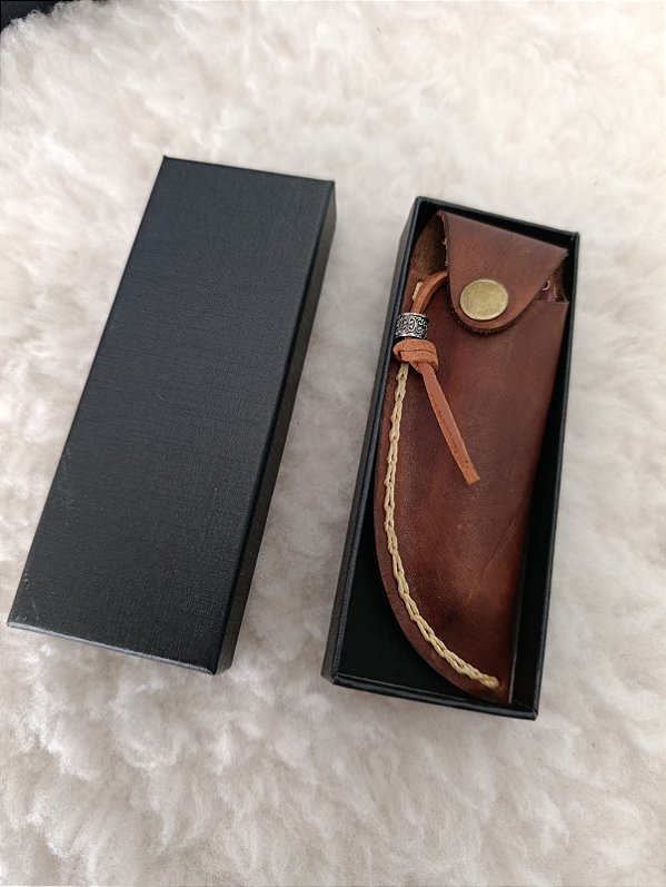 Canivete 3 polegadas em Aço Damasco, Bainha em couro