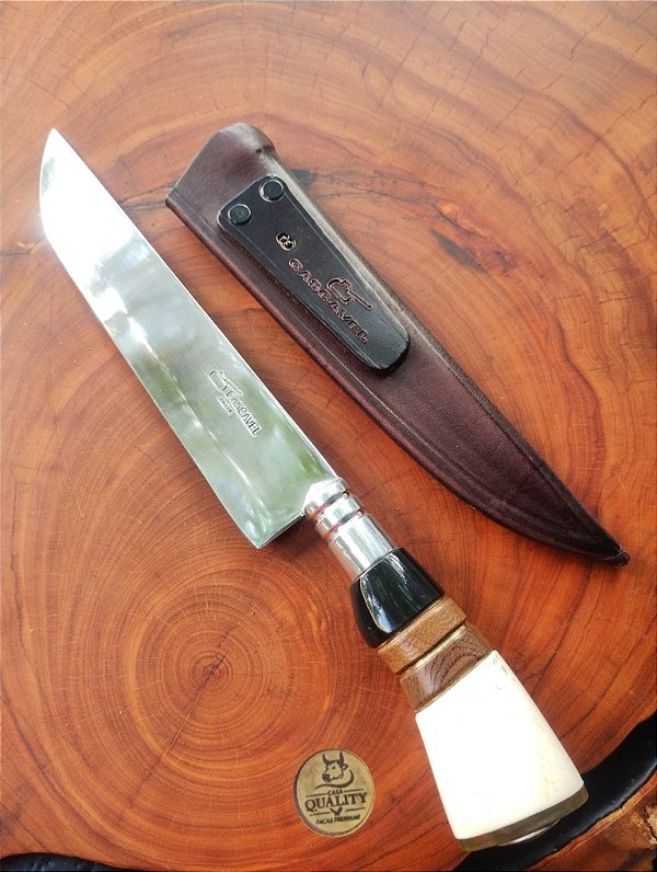 Faca Cascavel 8" Inox Cabo Chifre , Osso E Madeira
