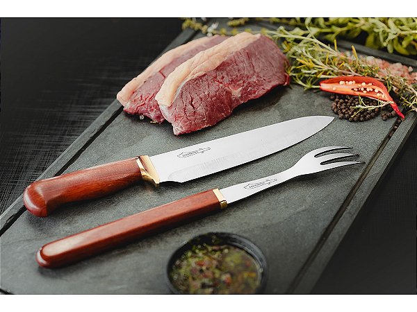 Kit para Churrasco e Cozinha 8" Zakharov Chef Garfo no Estojo de Madeira