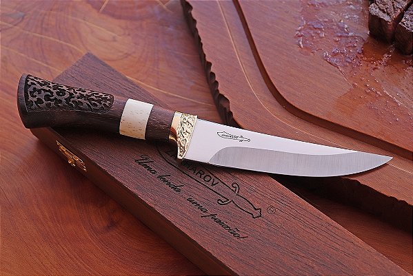 Faca para Churrasco 5" Zakharov Prime Churras Cabo Osso e Jacarandá no Estojo de Madeira