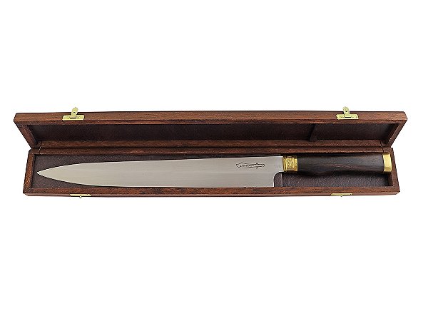 Faca Japonesa 12” Zakharov Yanagiba Especial para Canhoto no Estojo de Madeira