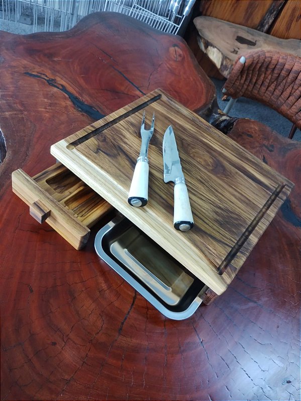 KIT BARBECUE EM MADEIRA TECA 4 PEÇAS