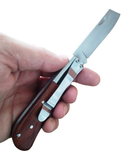 Canivete manual agro cabo madeira com clip