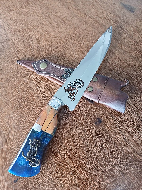 Faca 7” com cabo tema Moto Custom – Inox Cirúrgico Premium!