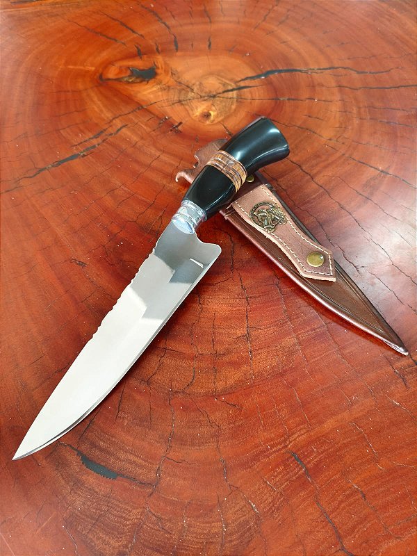 FACA ARTESANAL INOX CIRURGICO 8" CABO EM MADEIRA E RESINA