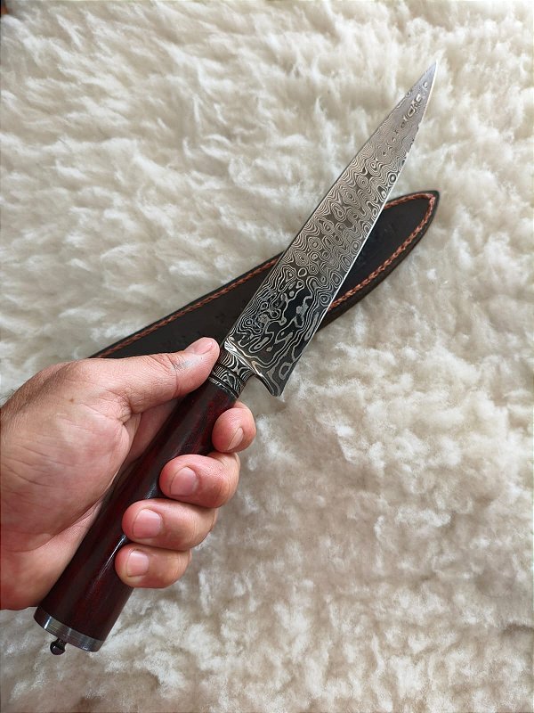 Faca Forjada em Aço Damasco 10 Polegadas com Cabo em Pau-Brasil