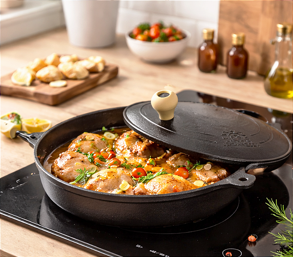 Frigideira de Ferro N26 com Tampa Resistente para Frituras e Grelhados