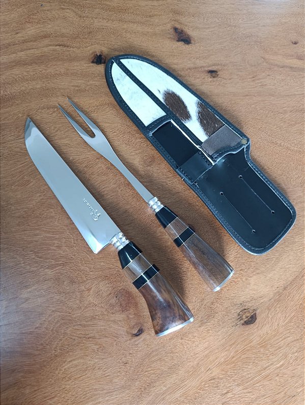 Kit Faca e Garfo 8” – Com Bainha, Cabo Madeira e Resina
