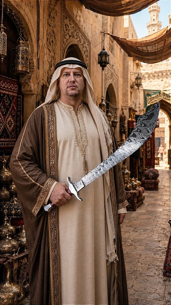 Espada Árabe 22" em Aço Damasco
