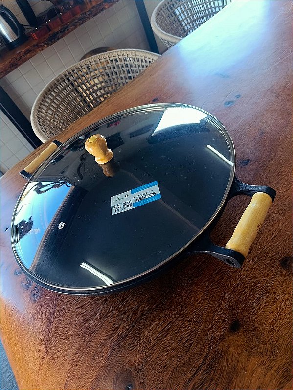 Frigideira Paella com Alças de Madeira Nº 40 com Tampa de Vidro