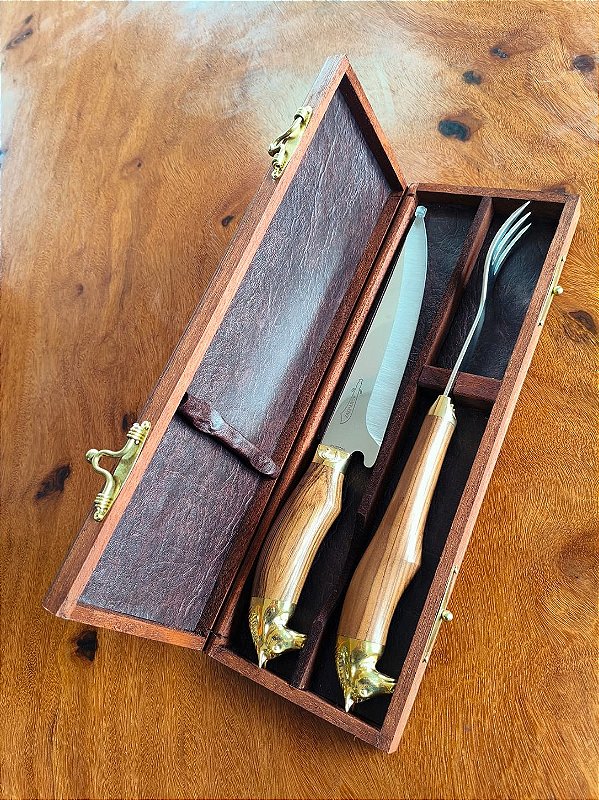 Kit para Churrasco 8" Zakharov Pampeira Garfo no Estojo de Madeira Jacaranda