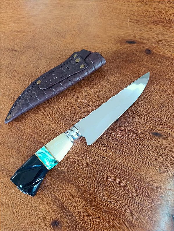 FACA ARTESANAL INOX CIRURGICO 7" CABO EM MADEIRA E RESINA verde