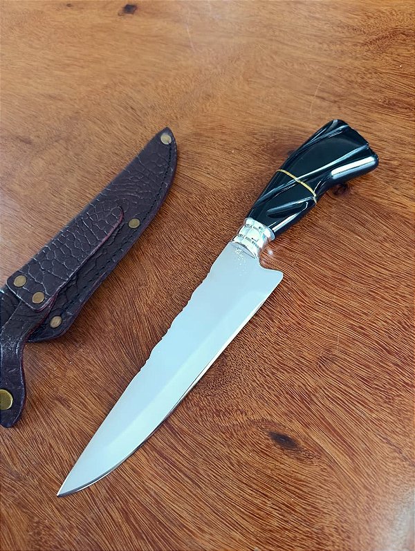 FACA ARTESANAL INOX CIRURGICO 7" CABO EM resina preta