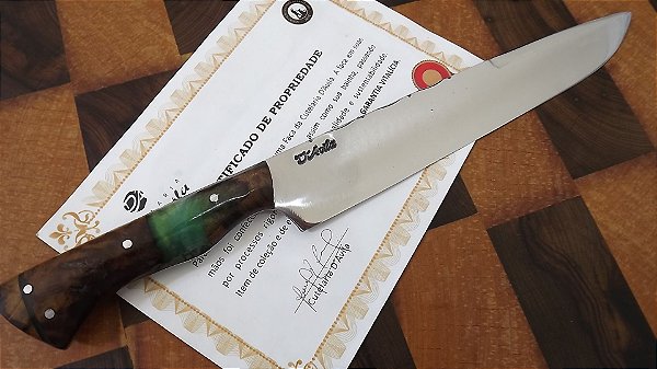 Faca Gaucha Laminada em Aço Carbono 5160 Cabo D´Avila 10” Hibrido em madeira Guajuvira e resina, lamina larga, polida lisa