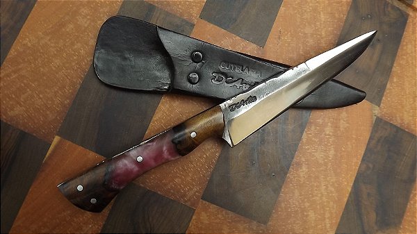Faca Gaucha Laminada em Aço Carbono 5160 Cabo D´Avila 6” cabo Hibrido em madeira de Guajuvira e resina, brut forj