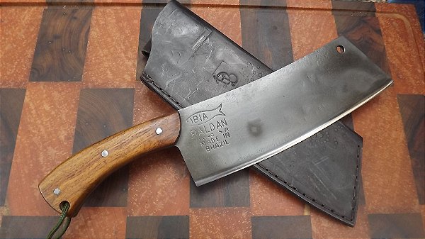 Cutelo Laminado 9”, em Aço carbono 5160, cabo DL com madeira de Lei, Brut forj