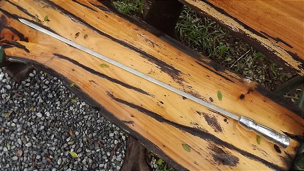 Espeto Simples Em Aço Inox Cabo De Madeira Revestido De Alumínio