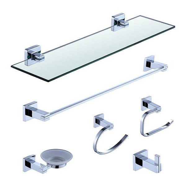 Kit Acessórios De Banheiro Lavabo 6 Peças Cromado Luxo IKAB03