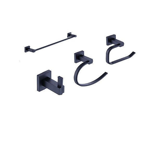 Kit Acessórios De Banheiro Lavabo 4 Peças Preto Fosco Luxo IKAB07