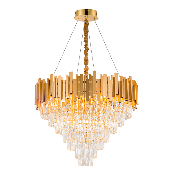 Luminária Pendente Lustre Luxuoso Dourado e Cristais Vana Sindora INL106