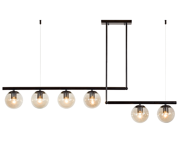 Luminária Pendente Lustre Jabuticaba Moon Preto Com Bolas Globos Esferas Âmbar Moderno Luxo INL109