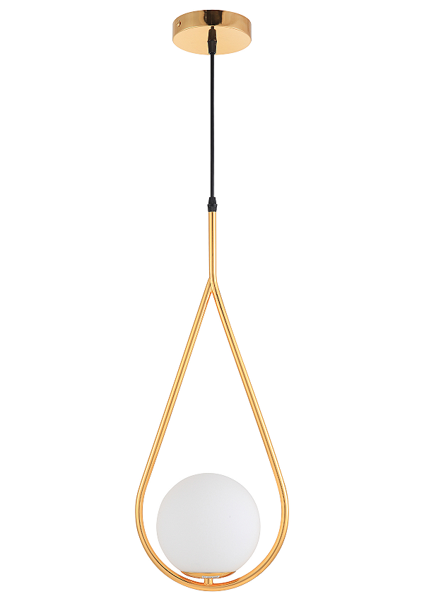 Luminária Pendente Lustre Aro Gota Dourado Bola Globo Esfera Opaco Leitoso Moderno Luxo INL116