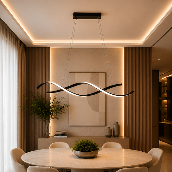Luminária Pendente Lustre Led 3 em 1 Dna Preto Moderno Luxuoso Bivolt INL120