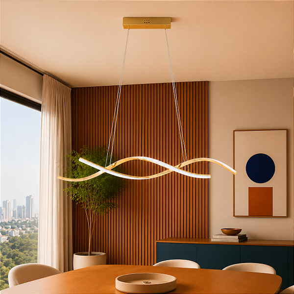 Luminária Pendente Lustre Led 3 em 1 Dna Dourado Moderno Luxuoso Bivolt INL121