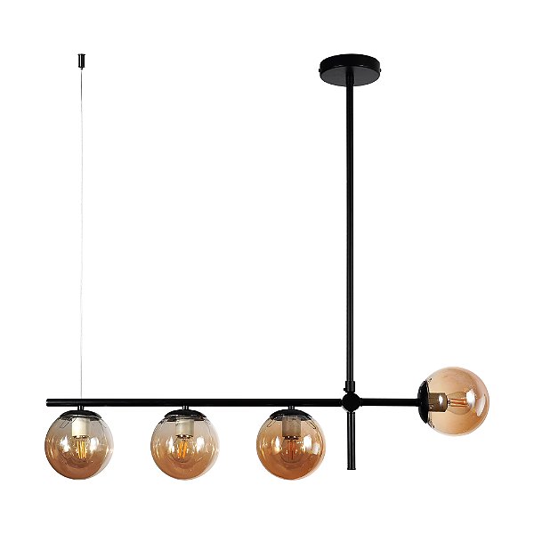 Lustre Pendente Preto Vidro Bola Esfera Âmbar Retrô Moderno Cozinha Ilha Sala Quarto INL122