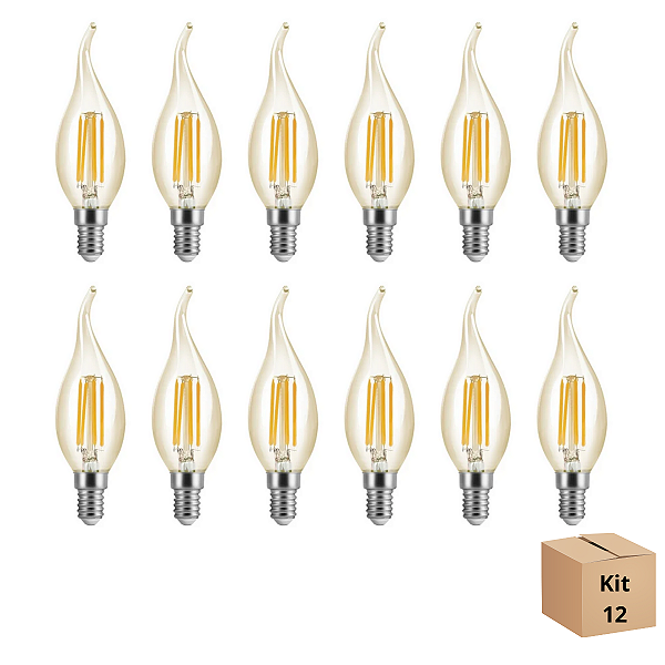 Kit 12 Lâmpada Filamento Led Vela 4w 2700k Branco Neutro