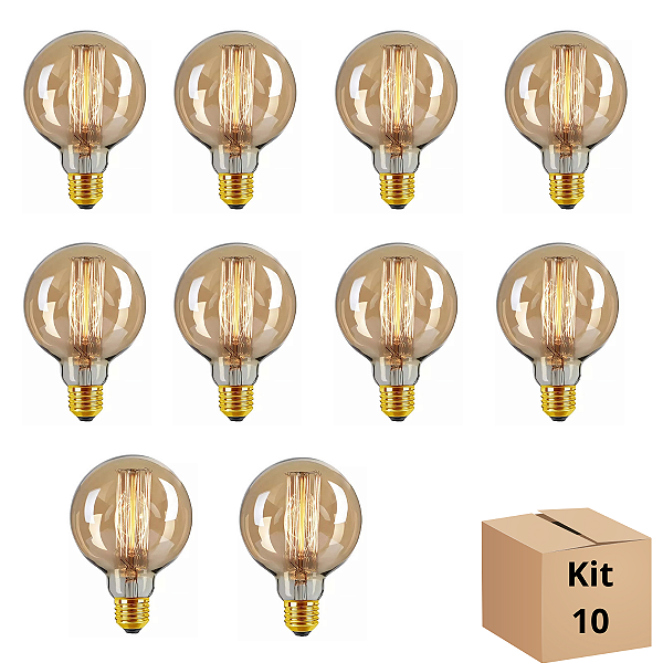 Kit 10 Lâmpadas Filamento Carbono G80 40w Branco Quente
