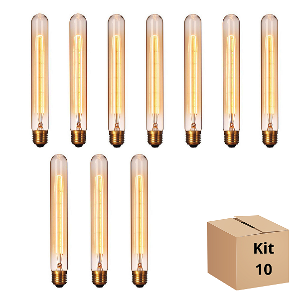 Kit 10 Lâmpadas Filamento Carbono T30 40w Branco Quente