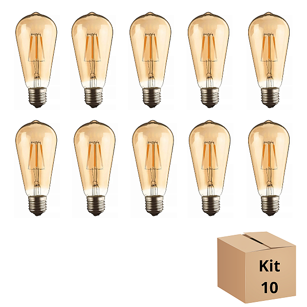 Kit 10 Lâmpadas Filamento Led ST64 4w 2700k Branco Neutro