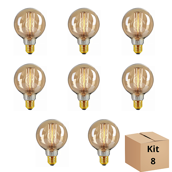 Kit 8 Lâmpada Filamento Carbono G80 40w Branco Quente Bivolt