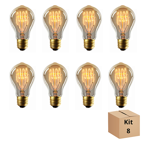 Kit 8 Lâmpada Filamento Carbono A19 40w Branco Quente Bivolt