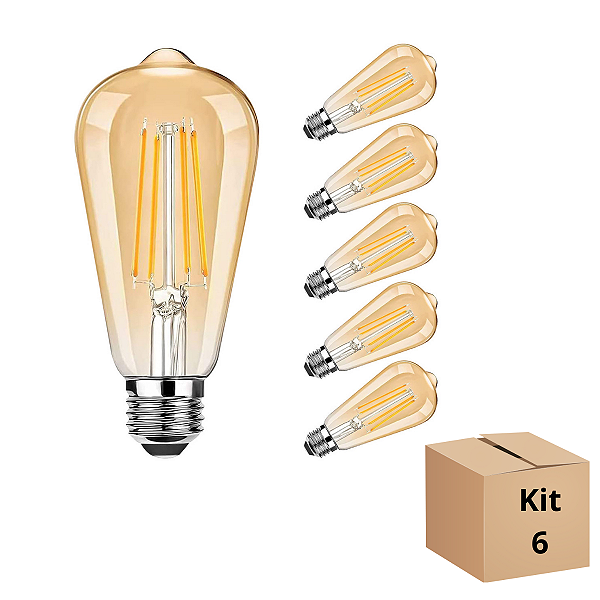 Kit 6 Lâmpadas Filamento Led ST64 4w 2700k Branco Neutro
