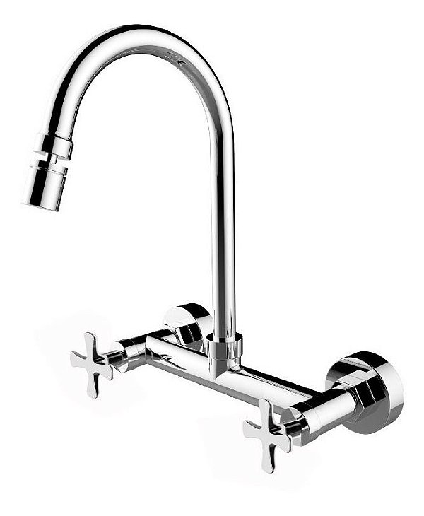 Torneira Misturador Duplo Comando Cromado de Parede Cozinha Lavabo Lavanderia Inovartte IN22