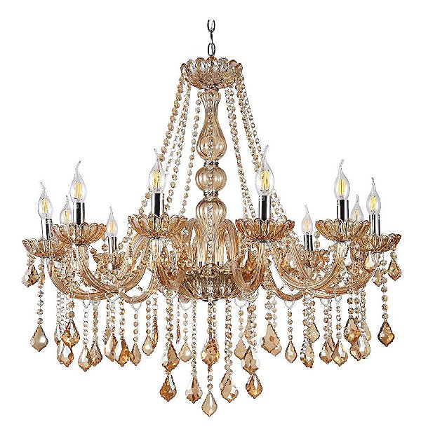 Lustre Candelabro Cristal com 12 Braços Âmbar INL54