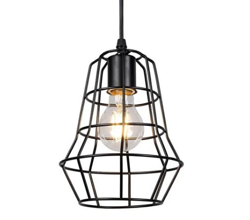 Lustre Pendente Luminaria Aramado Retro Preto INL33