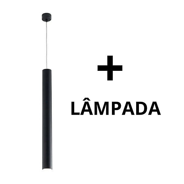 Lustre Luminária Pendente Tubo Tubeto Preto Fosco 40cm + Lâmpada de Led Inl44